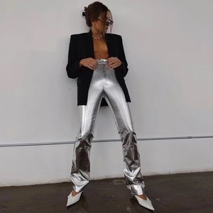 Trendy Metallic Silver Pants